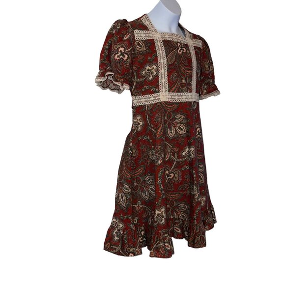 Vintage The Beaux Age Dress Girls 14 Fall Paisley Union Made 90s Floral Prairie - Picture 4 of 11